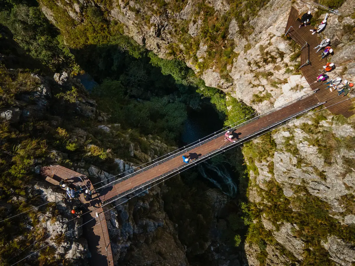 Suspension bridge over the double waterfall